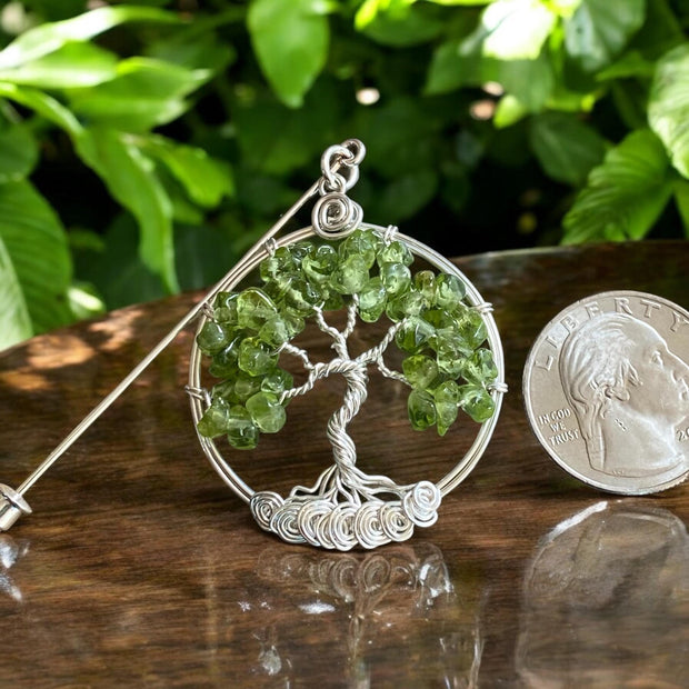Tree of Life Brooch Pin-Lapel pin,Wire Wrapped Peridot Tree of life Brooch,Holiday Gift