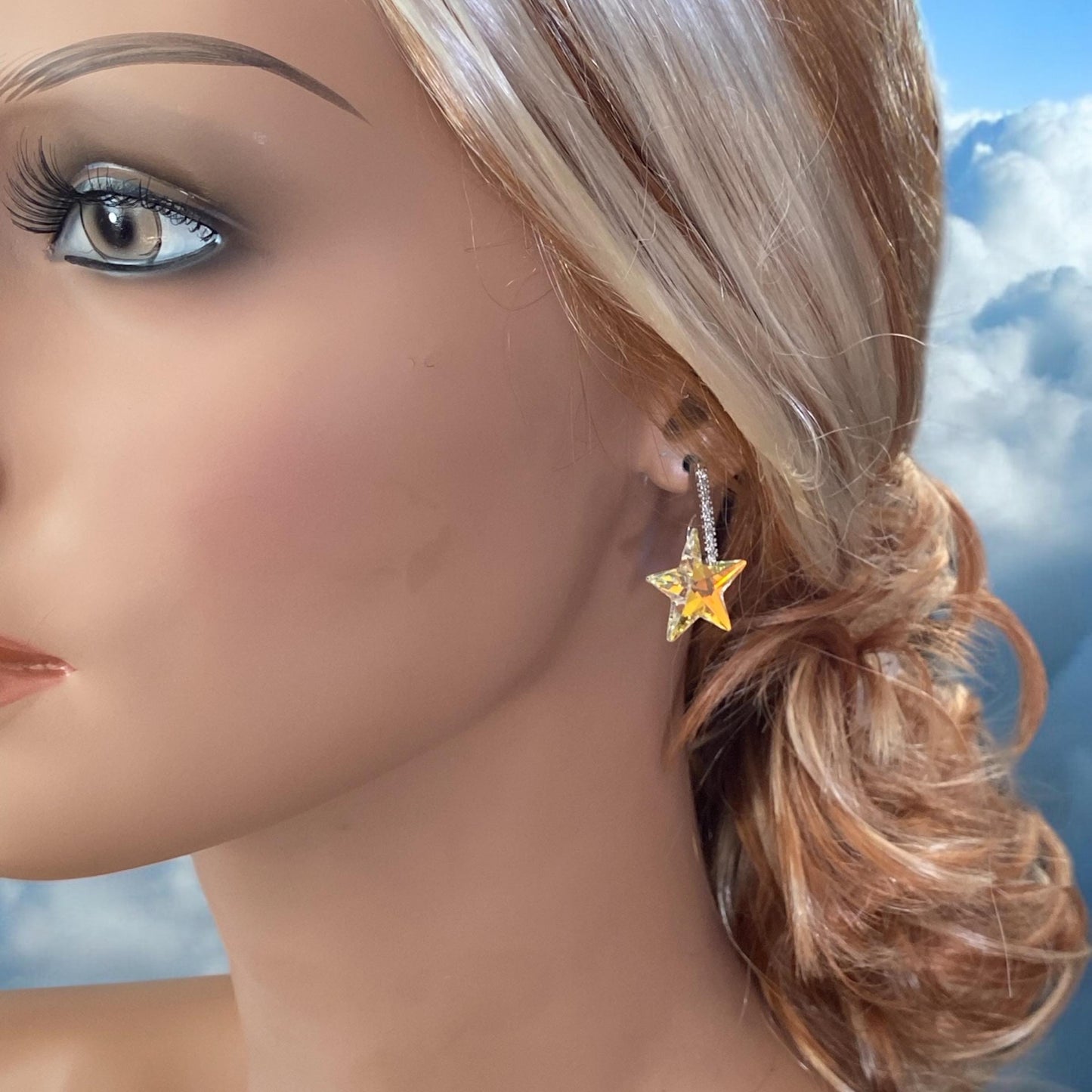 Star  Earrings, Swarovski Crystal Star Earrings, Glittering Crystal Star Earrings,Statement Earrings, Fancy Party Earrings, Holiday Earrings