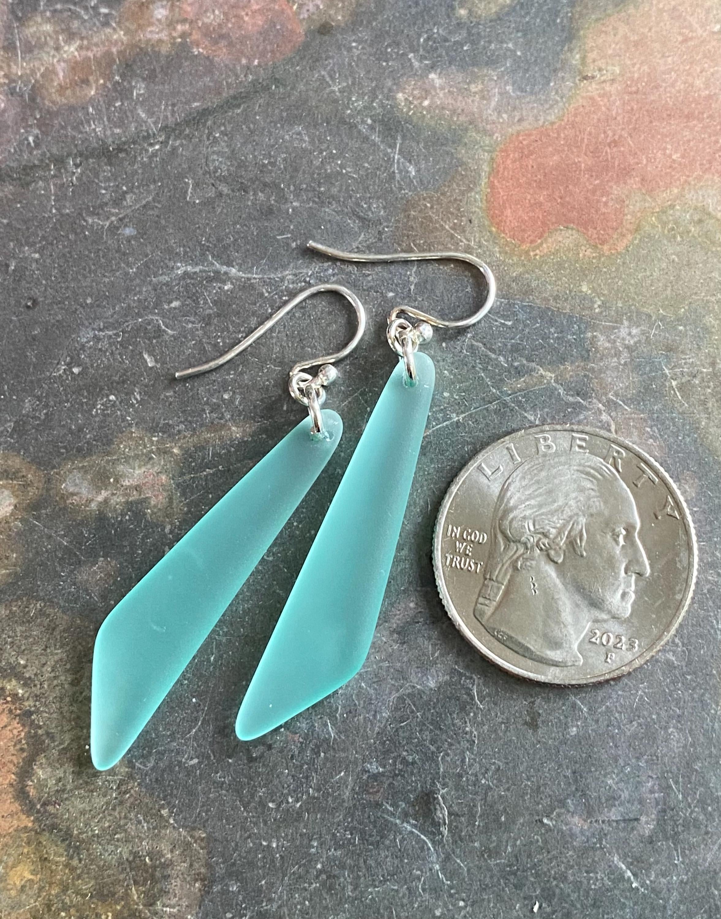 Wire wrapped Long Sea Glass Earrings in Sterling Silver, Aqua Blue Sea Glass Silver Earrings,Beach Weddings, Sea Glass Jewelry, Beach Glass