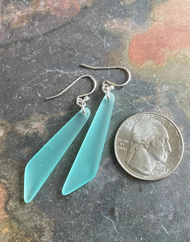 Wire wrapped Long Sea Glass Earrings in Sterling Silver, Aqua Blue Sea Glass Silver Earrings,Beach Weddings, Sea Glass Jewelry, Beach Glass
