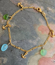Sea Glass Anklet, Anklet in Gold Filled, Beach Style Summer Bracelet,  Beach Lover Nautical Jewelry Gifts For All Ages, Ocean Theme anklet