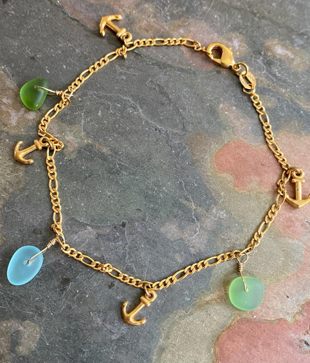 Sea Glass Anklet, Anklet in Gold Filled, Beach Style Summer Bracelet,  Beach Lover Nautical Jewelry Gifts For All Ages, Ocean Theme anklet