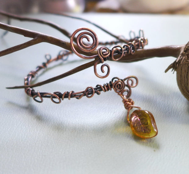 Wire Wrpped Antiqued Copper Bracelet ,Adjustable  Wire Wrapped bracelet,Copper Bangle/Cuff Filigree  bracelet Filigree Leaf  Vine Bracelet