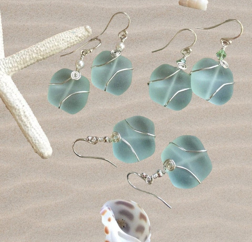 Seafoam Green Sea Glass Silver Earrings-Green  Recycled Glass Earrings in Sterling silver Earwires, Beach Weddings, Sea Glass  earrings