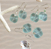 Seafoam Green Sea Glass Silver Earrings-Green  Recycled Glass Earrings in Sterling silver Earwires, Beach Weddings, Sea Glass  earrings