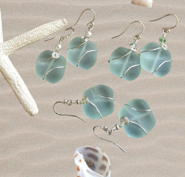 Seafoam Green Sea Glass Silver Earrings-Green  Recycled Glass Earrings in Sterling silver Earwires, Beach Weddings, Sea Glass  earrings