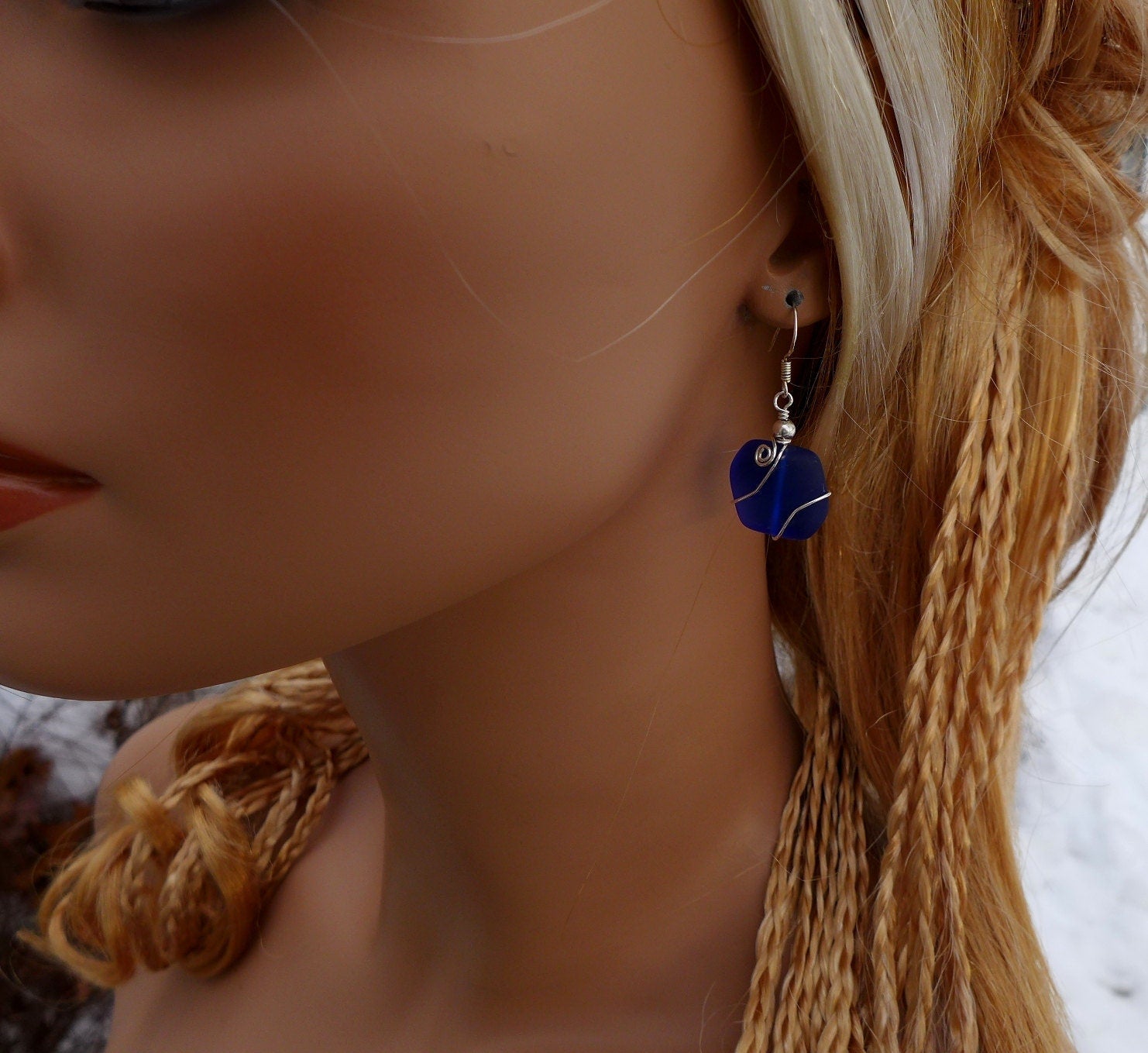 Unique artisan-crafted blue sea glass earrings, Cobalt Blue Sea Glass Earrings in Sterling Silver, Beach Weddings, Blue Sea glass Earrings,