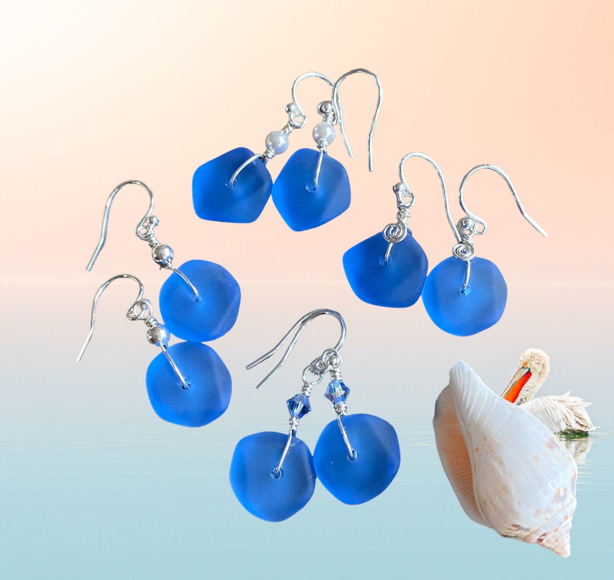 Blue Sea Beach Glass Earrings in Sterling Silver Earwires, Blue Sea Glass Earrings, Beach Weddings, Blue earrings-You Pick Your Favorite