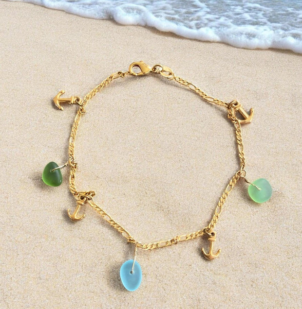 Sea Glass Anklet, Anklet in Gold Filled, Beach Style Summer Bracelet,  Beach Lover Nautical Jewelry Gifts For All Ages, Ocean Theme anklet