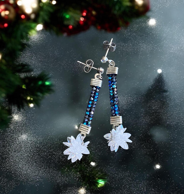 Snowflake Ball Earrings, Snowflake  Earrings, Glittering Swarovski Earrings, Statement Earrings, Fancy Party Earrings, Holiday Earrings