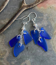 Blue Sea Glass Earrings in Sterling Silver, Cobalt Blue Sea Glass Dangling Earrings, Beach Wedding Jewelry, Coastal Ocean Inspired Jewelry
