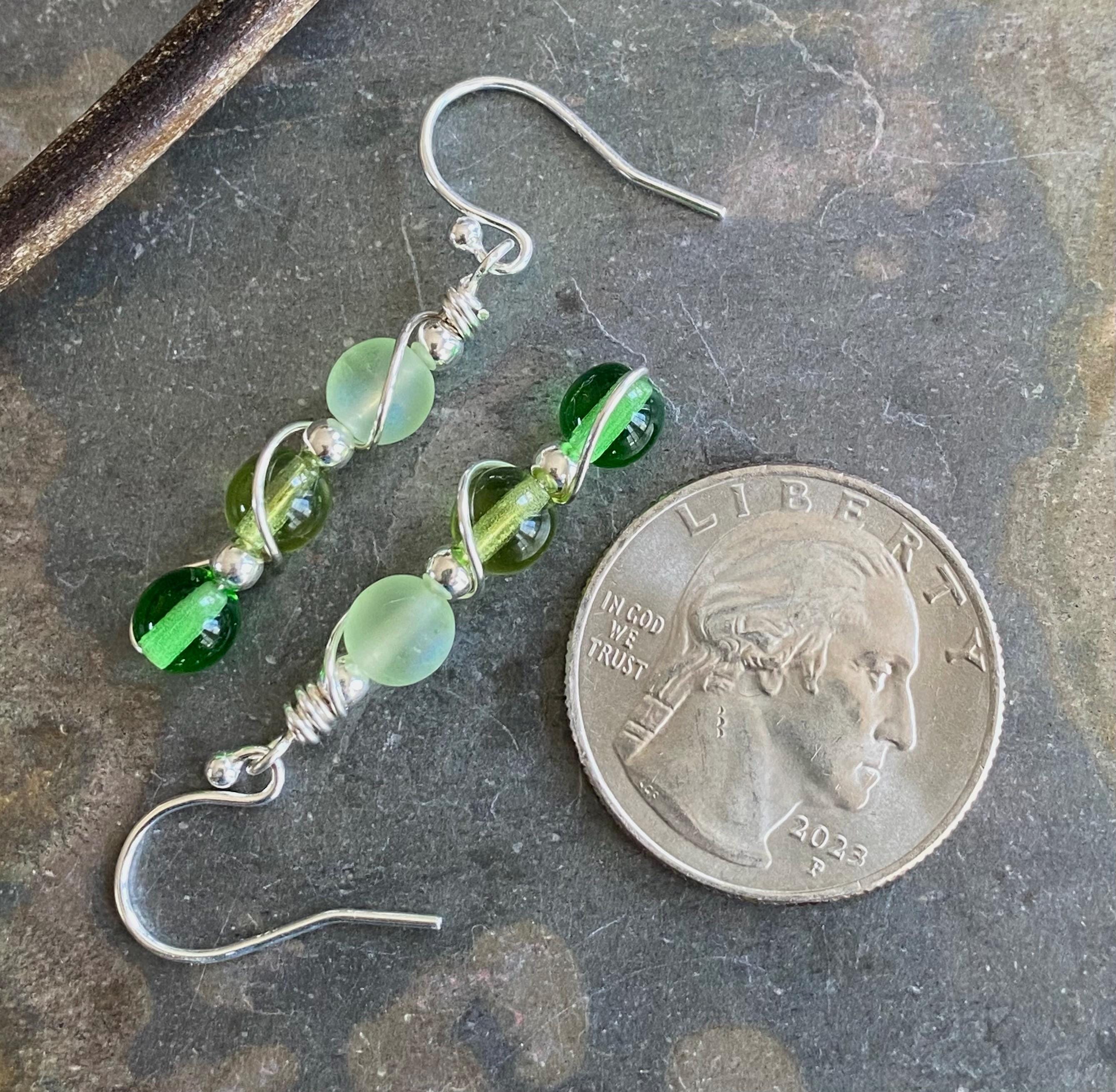 Wire wrapped Sea Glass Jewelry in Sterling Silver, Sea Glass Silver Earrings, Dangling Earrings ,Beach Weddings, Sea Glass  earrings