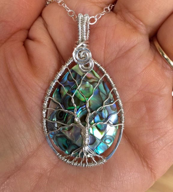Ready Ship in 1 to 2 days, sterling silver,Abalone Tree of Life Necklace,Wire Wrapped Abalone Tree of Life Necklace, Tree of Life Jewelry