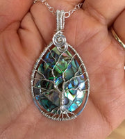 Serling silver Abalone Tree of Life Necklace,Wire Wrapped Abalone Tree of Life Necklace, Tree of Life Jewelry
