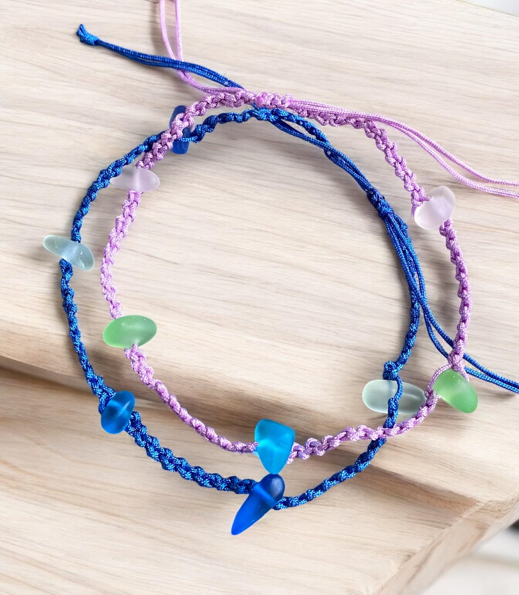 Adjustable Sea Glass Macrame Anklets, Sea Glass Ankle Bracelet, Blue Green Ankle Bracelet, Nautical Sea Glass Bracelet, Sea Glass Jewelry