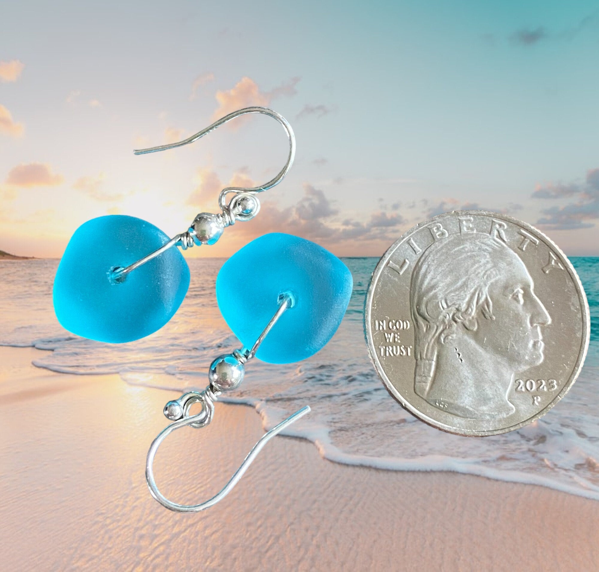 Turquoise Blue Beach Glass Jewelry, Blue Sea Glass  Necklace and Earrings in Sterling Silver, Sea Glass Necklace,  Sea Glass Jewelry SET,