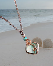 Abalone Necklace, Wire Wrapped Abalone Pendant in Copper, Abalone Jewelry, Rainbow Abalone Necklace, Necklace for Women, Summer Necklace