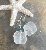 White Semi transparent Sea Glass Silver Earrings-Recycled Glass Earrings in Sterling silver Earwires, Beach Weddings, Sea Glass  earrings