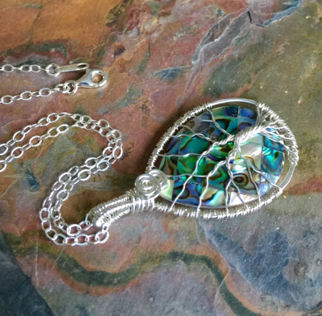Ready Ship in 1 to 2 days, sterling silver,Abalone Tree of Life Necklace,Wire Wrapped Abalone Tree of Life Necklace, Tree of Life Jewelry