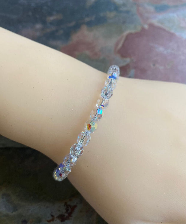 Swarovski 6 mm Crystal Bracelet in Sterling Silver Clasp, April Birthday Bracelet, Wedding/Bridal Crystal Bracelet, Crystal Bracelet,