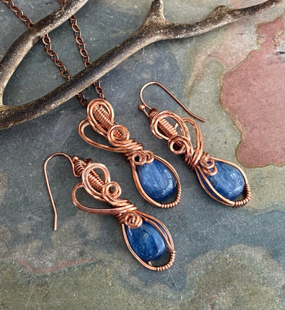 Kyanite Necklace, Kyanite Earirngs, Wire Wrapped kyanite Earrings, Kyanite Healing Earrings,  Raw kyanite Jewelry, Blue Kyanite Earrings