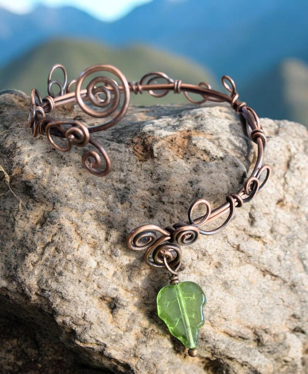 Wire Wrpped Antiqued Copper Bracelet ,Adjustable  Wire Wrapped bracelet,Copper Bangle/Cuff Filigree  bracelet Filigree Leaf  Vine Bracelet