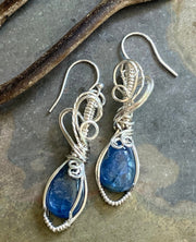 Sterling Silver Kyanite Earirngs, Wire Wrapped kyanite Earrings, Kyanite Healing Earrings,  Raw kyanite Jewelry, Blue Kyanite Earrings