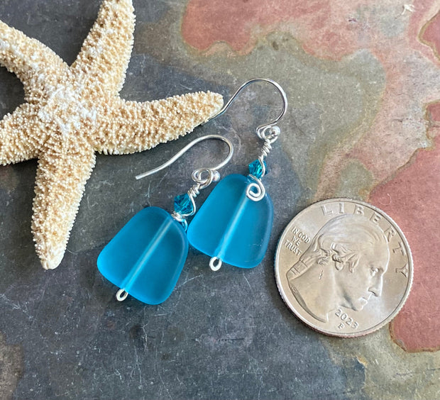 SeaGlass Earrings,Beach Glass Earrings in STERLING SILVER, Turquoise Blue Sea Glass Earrings,Beach Weddings, Beach Glass Jewelry,