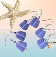 Periwinkle Sea Glass Earrings in STERLING SILVER, Sea Glass Earrings,Beach Weddings, Beach Glass Jewelry, Wired Sea glass Earrings,