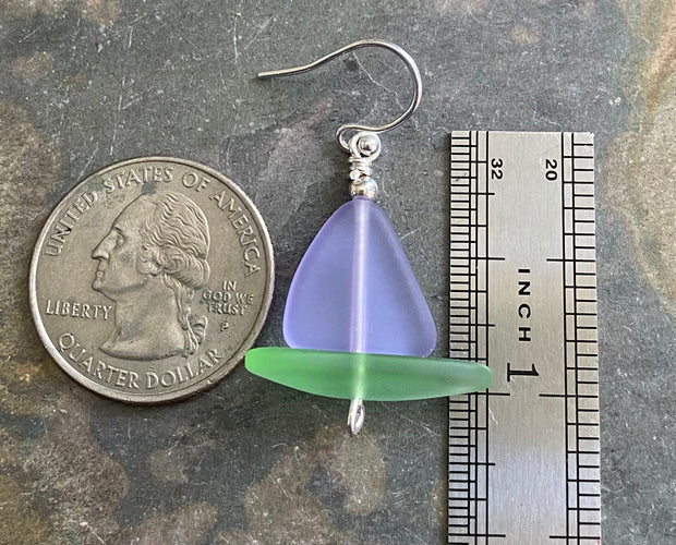 Sailboat Sea Glass Earrings, Periwinkle Sea Glass Earrings Sea Glass Earrings, Beach Wedding, Beach glass Dangle earrings, Sea Glass Jewelry