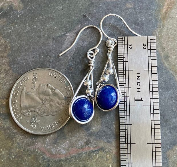 Fancy Swirl Lapis Lazuli Earrings in Sterling Silver, September Birthstone Earrings, Lapis Jewelry, Blue Lapis Dangling Earrings,
