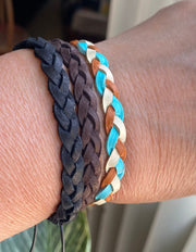 Deerskin Lace Leather Bracelet, Father's Day Bracelet, Custom 3 STRANDS FLAT Braid Woven/Men Leather Bracelet, Unisex Braided Bracelet