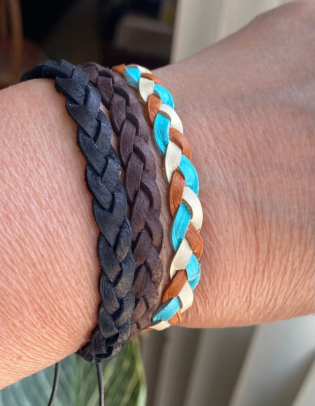 Deerskin Lace Leather Bracelet, Father's Day Bracelet, Custom 3 STRANDS FLAT Braid Woven/Men Leather Bracelet, Unisex Braided Bracelet