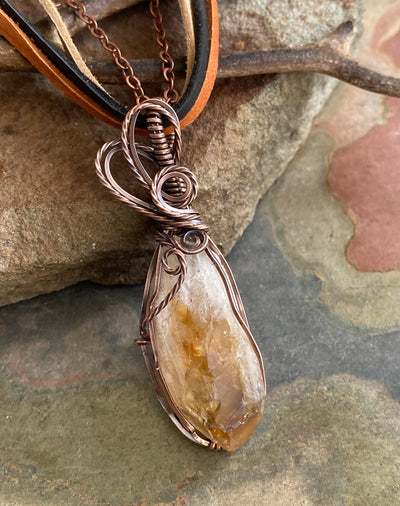 Wire Wrapped Citrine Necklace, Raw Citrine Necklace in Copper, November Birthstone  Necklace, November Birthstone Necklace,Citrine Jewelry