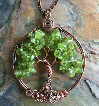 Peridot Tree of Life Necklace, August Birthtone Tree of Life Necklace,Wire Wrapped Tree of life Necklace,Tree of life necklace gifts for mom