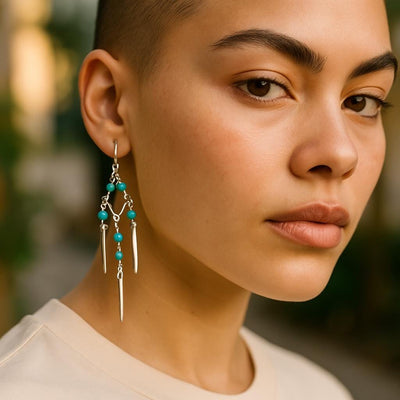 Turquoise Dangling Earrings in Sterling Silver, Chandelier Earrings with Howlite Turquoise, Turquoise Earrings, Statement Earrings,