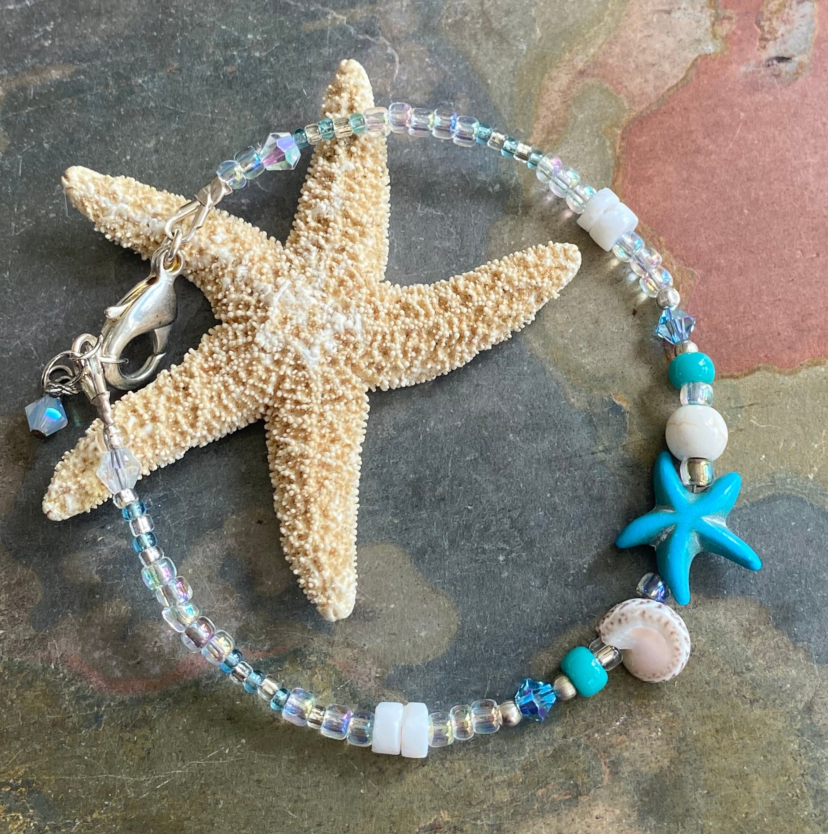 Starfish Charm Bracelet, Beach theme Bracelets, Starfish Charm beaded Bracelet, Summer Beach Jewelry, Beach Boho Bracelet