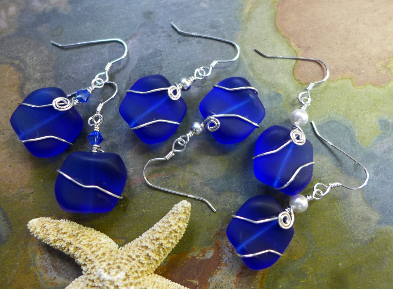 Unique artisan-crafted blue sea glass earrings, Cobalt Blue Sea Glass Earrings in Sterling Silver, Beach Weddings, Blue Sea glass Earrings,