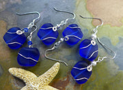 Unique artisan-crafted blue sea glass earrings, Cobalt Blue Sea Glass Earrings in Sterling Silver, Beach Weddings, Blue Sea glass Earrings,