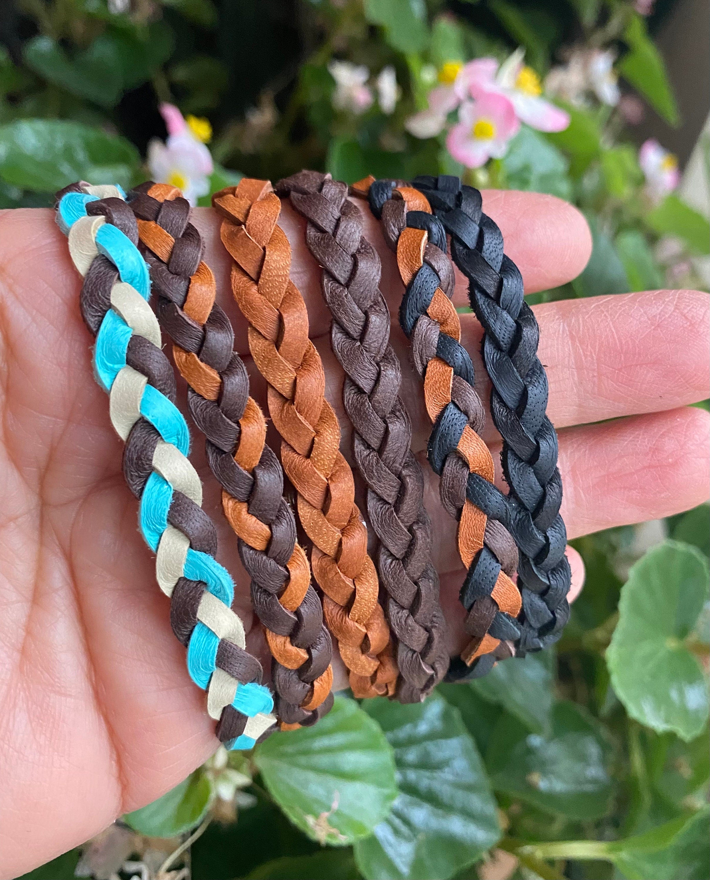 Braided Deerskin Lace Leather Bracelet,Dad's Gift from daughter,3 STRANDS FLAT Braid. Stacking Woven Leather Bracelet,unisex Bracelet/Anklet