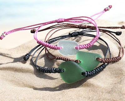 Handmade Macrame Sea Glass Bracelet, Hunter Green Sea Glass Bracelet, Adjustable Sea Glass Macrame Bracelets, Surfer's Sea Glass Bracelet