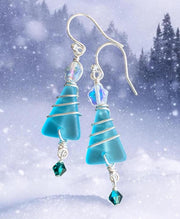 Christmas Tree Earrings, Ready Ship in ONE day, Sea Glass dangling Earrings, Beach Glass Christmas Tree Earrings, Holiday Gifts for Her,