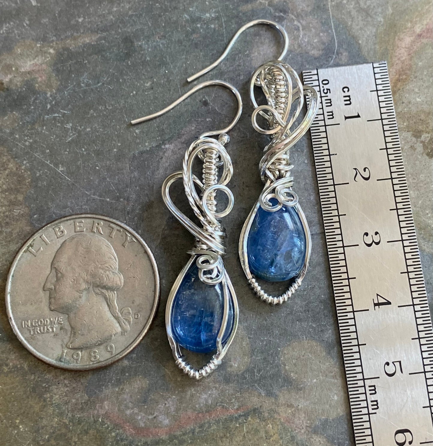 Sterling Silver Kyanite Earirngs, Wire Wrapped kyanite Earrings, Kyanite Healing Earrings,  Raw kyanite Jewelry, Blue Kyanite Earrings