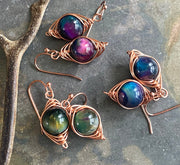 Tiger Eye Earrings, Wire Wrapped Cat Eye Aurora Tiger Eye Dangle Earrings, Gemstone Earrings, Orange Fire Agate Gemstone Earrings,