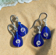 Blue Sea Glass Earrings, Cobalt Blue Sea Glass Earrings in STERLING SILVER, Beach Weddings, Beach Glass Jewelry, Cobalt Sea glass Earrings,
