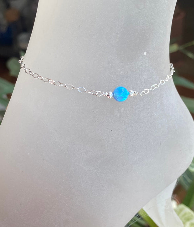White Opal Bracelet, Minimalist Bracelet, Tiny Opal Bracelet, Blue Opal Bracelet, Opal Bracelet in Sterling Silver, Beaded Opal Bracelet