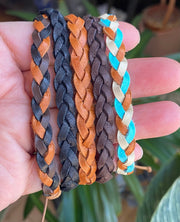 Deerskin Lace Leather Bracelet, Father's Day Bracelet, Custom 3 STRANDS FLAT Braid Woven/Men Leather Bracelet, Unisex Braided Bracelet