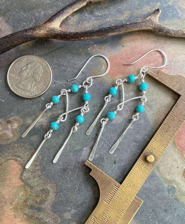 Turquoise Dangling Earrings in Sterling Silver, Chandelier Earrings with Howlite Turquoise, Turquoise Earrings, Statement Earrings,