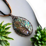Wire Wrapped Rainbow Abalone Necklace in Antiqued Copper WHOLE PIECE, Abalone Shell Pendant, Abalone Shell Tree of Life Copper Necklace,