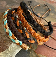 Deerskin Lace Leather Bracelet, Father's Day Bracelet, Custom 3 STRANDS FLAT Braid Woven/Men Leather Bracelet, Unisex Braided Bracelet